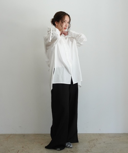 INTER FACTORY(インターファクトリー)の「はなのきえり - フードデザインロングシャツ made in INTERFACTORY(シャツ/ブラウス・レディース・ホワイト/サックスブルー・FREE)」の13枚目の写真