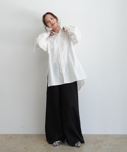 INTER FACTORY(インターファクトリー)の「はなのきえり - フードデザインロングシャツ made in INTERFACTORY(シャツ/ブラウス・レディース・ホワイト/サックスブルー・FREE)」の15枚目の写真