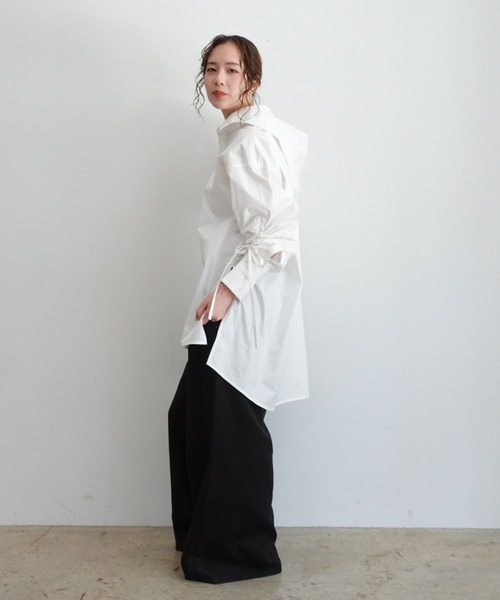 INTER FACTORY(インターファクトリー)の「はなのきえり - フードデザインロングシャツ made in INTERFACTORY(シャツ/ブラウス・レディース・ホワイト/サックスブルー・FREE)」の16枚目の写真