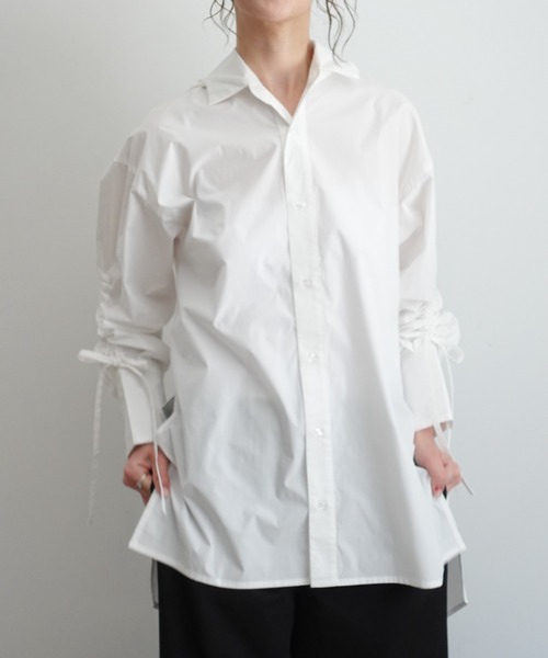 INTER FACTORY(インターファクトリー)の「はなのきえり - フードデザインロングシャツ made in INTERFACTORY(シャツ/ブラウス・レディース・ホワイト/サックスブルー・FREE)」の8枚目の写真