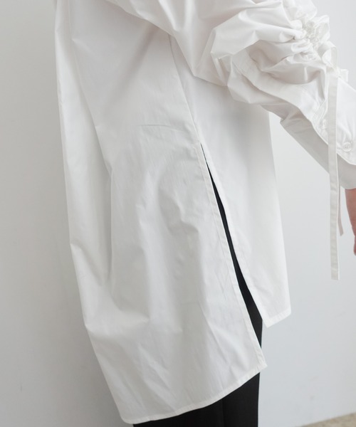 INTER FACTORY(インターファクトリー)の「はなのきえり - フードデザインロングシャツ made in INTERFACTORY(シャツ/ブラウス・レディース・ホワイト/サックスブルー・FREE)」の11枚目の写真