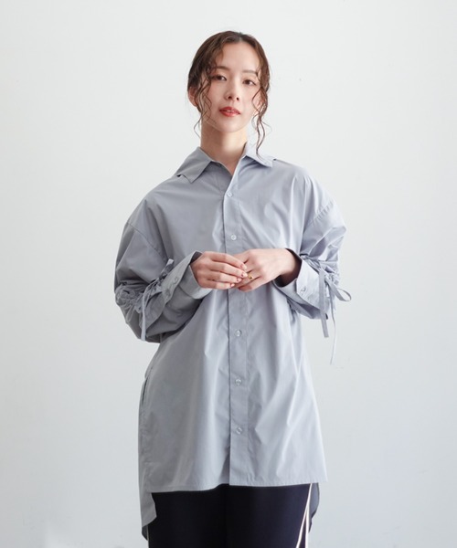 INTER FACTORY(インターファクトリー)の「はなのきえり - フードデザインロングシャツ made in INTERFACTORY(シャツ/ブラウス・レディース・ホワイト/サックスブルー・FREE)」の18枚目の写真