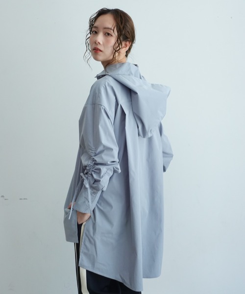 INTER FACTORY(インターファクトリー)の「はなのきえり - フードデザインロングシャツ made in INTERFACTORY(シャツ/ブラウス・レディース・ホワイト/サックスブルー・FREE)」の22枚目の写真