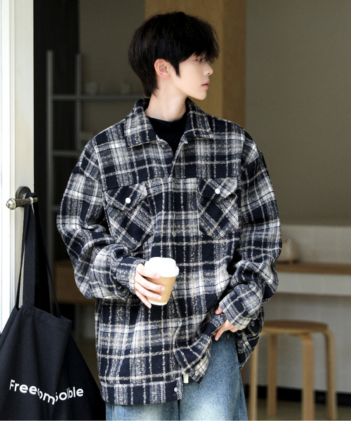 【セール】【neos】ルーズシルエット レトロ チェック シャツ ジャケット（ブルゾン）｜neos（ネオス）