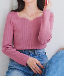 ハートネックもっちりリブニット