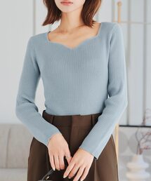 ハートネックもっちりリブニット