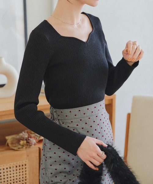 ハートネックもっちりリブニット（ニット/セーター）｜KOBE LETTUCE