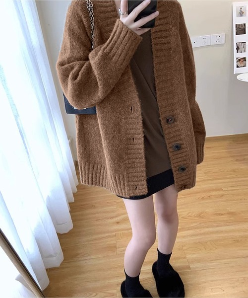 BLANC FICELLE(ブランフィセル)の「オーバーサイズ ミックス柄 ニット カーディガン(カーディガン/ボレロ・レディース・ブラック/ブラウン/レッド/ダークグレー・FREE)」の14枚目の写真
