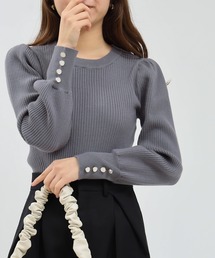 袖ボタンリブニットプルオーバー