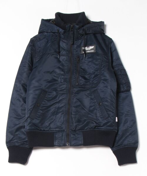 ALPHA(アルファ)の「【ALPHA INDUSTRIES/アルファインダストリーズ】フードリブジャケット HOODED RIB JACKET(ミリタリージャケット・メンズ・ブラック/グレー/ブルー・MEDIUM/LARGE/X-LARGE/SMALL)」の2枚目の写真