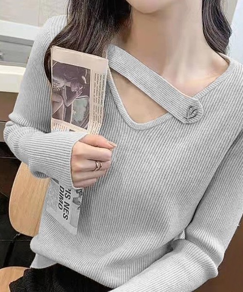 Lace Ladies(レースレディース)の「ハート モチーフ付き Vネック リブ ニット プルオーバー(ニット/セーター・レディース・ホワイト/グレー/ブラック/ブラウン・FREE)」の3枚目の写真