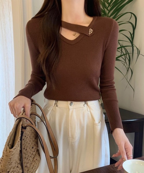 Lace Ladies(レースレディース)の「ハート モチーフ付き Vネック リブ ニット プルオーバー(ニット/セーター・レディース・ホワイト/グレー/ブラック/ブラウン・FREE)」の11枚目の写真
