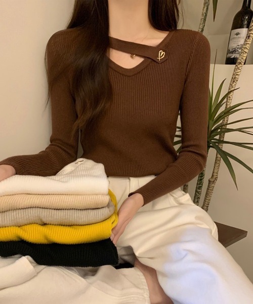 Lace Ladies(レースレディース)の「ハート モチーフ付き Vネック リブ ニット プルオーバー(ニット/セーター・レディース・ホワイト/グレー/ブラック/ブラウン・FREE)」の13枚目の写真