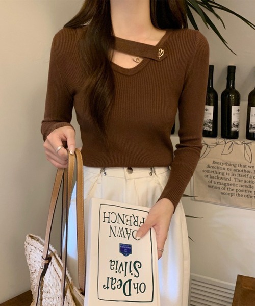 Lace Ladies(レースレディース)の「ハート モチーフ付き Vネック リブ ニット プルオーバー(ニット/セーター・レディース・ホワイト/グレー/ブラック/ブラウン・FREE)」の14枚目の写真