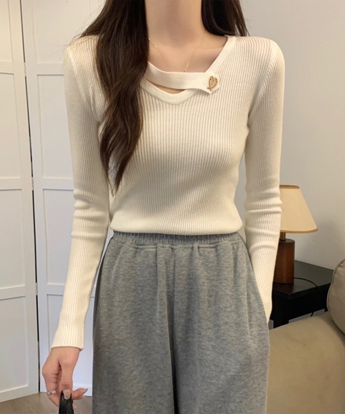 Lace Ladies(レースレディース)の「ハート モチーフ付き Vネック リブ ニット プルオーバー(ニット/セーター・レディース・ホワイト/グレー/ブラック/ブラウン・FREE)」の15枚目の写真