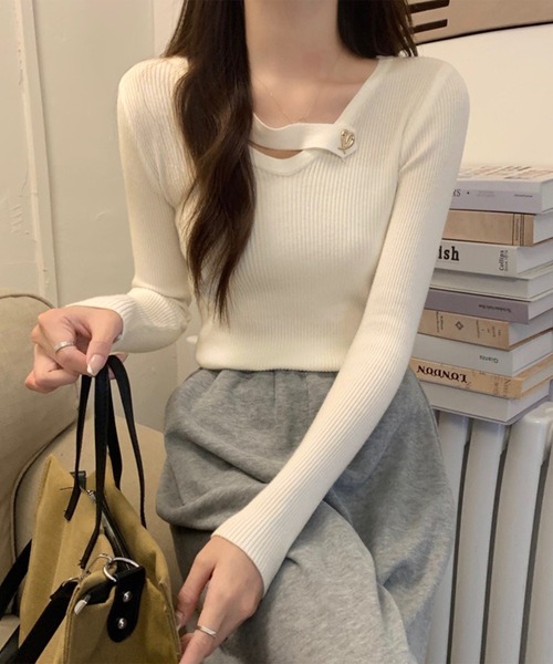 Lace Ladies(レースレディース)の「ハート モチーフ付き Vネック リブ ニット プルオーバー(ニット/セーター・レディース・ホワイト/グレー/ブラック/ブラウン・FREE)」の17枚目の写真