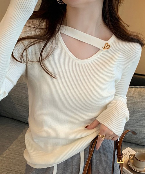 Lace Ladies(レースレディース)の「ハート モチーフ付き Vネック リブ ニット プルオーバー(ニット/セーター・レディース・ホワイト/グレー/ブラック/ブラウン・FREE)」の18枚目の写真