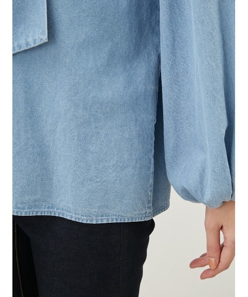 ミラオーウェン　2WAYデニムボウタイブラウス　サイズ1 セール】2WAYデニムボウタイブラウス【ウォッシャブル】（シャツ
