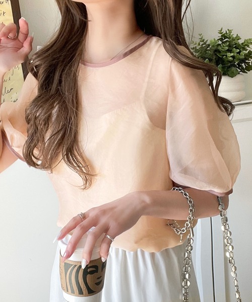 classicalelf（クラシカルエルフ）の「キャミソール付き！ドッキングシアートップス（半袖）（Tシャツ/カットソー・レディース・ベージュ/チャコール/グレイッシュベージュ/アイボリー/カーキ・LARGE/MEDIUM/SMALL/X-LARGE）」の13枚目の写真