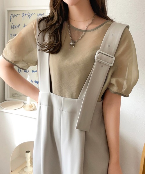 classicalelf（クラシカルエルフ）の「キャミソール付き！ドッキングシアートップス（半袖）（Tシャツ/カットソー・レディース・ベージュ/チャコール/グレイッシュベージュ/アイボリー/カーキ・LARGE/MEDIUM/SMALL/X-LARGE）」の14枚目の写真