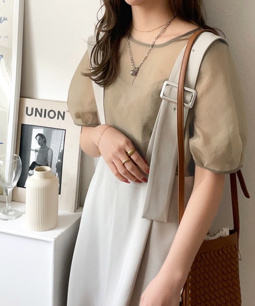 classicalelf（クラシカルエルフ）の「キャミソール付き！ドッキングシアートップス（半袖）（Tシャツ/カットソー・レディース・ベージュ/チャコール/グレイッシュベージュ/アイボリー/カーキ・LARGE/MEDIUM/SMALL/X-LARGE）」の15枚目の写真