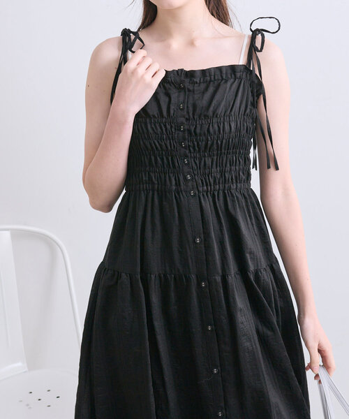 OLIVE des OLIVE（オリーブデオリーブ）の「前あきシャーリングキャミワンピ（ワンピース・レディース・アイボリー/サックスブルー/ブラック/オフホワイト・FREE）」の19枚目の写真