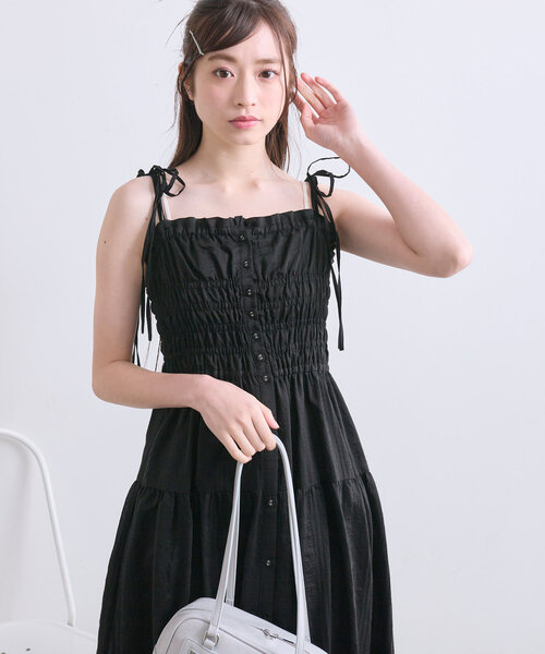 OLIVE des OLIVE（オリーブデオリーブ）の「前あきシャーリングキャミワンピ（ワンピース・レディース・アイボリー/サックスブルー/ブラック/オフホワイト・FREE）」の21枚目の写真