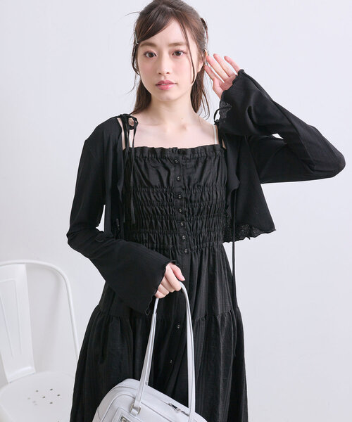 OLIVE des OLIVE（オリーブデオリーブ）の「前あきシャーリングキャミワンピ（ワンピース・レディース・アイボリー/サックスブルー/ブラック/オフホワイト・FREE）」の22枚目の写真