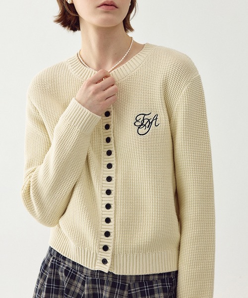 ラウンドネック ロゴステッチ ニットカーディガン FC25S097【Fano