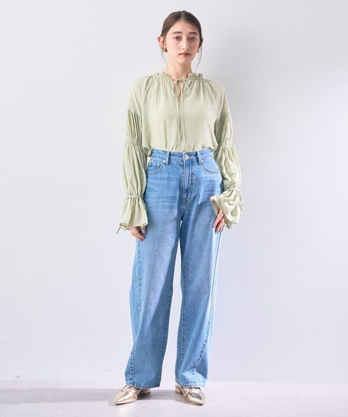 Editt by YECCA VECCA（エディットバイイェッカヴェッカ）の「2wayギャザーデザインブラウス（シャツ/ブラウス・レディース・オフホワイト/ライトグリーン/ネイビー/サックスブルー・FREE）」の20枚目の写真