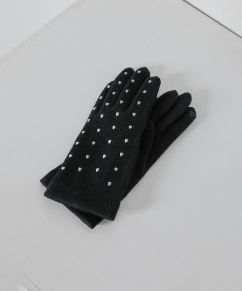 ROSE BUD（ローズバッド）の「(VINCENT PRADIER)ハートモチーフ刺繍グローブ（手袋・レディース・ブラック/ネイビー・ONE SIZE）」の10枚目の写真