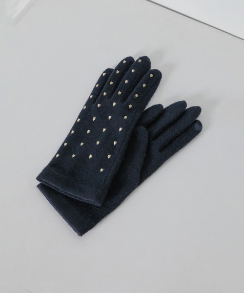 ROSE BUD（ローズバッド）の「(VINCENT PRADIER)ハートモチーフ刺繍グローブ（手袋・レディース・ブラック/ネイビー・ONE SIZE）」の8枚目の写真