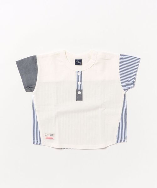 Crescent(クレッセント)の「ヘンリーネック風異素材切替半袖Tシャツ(Tシャツ/カットソー・キッズ・マスタード/ホワイト・80/90/100/110/120/130)」の2枚目の写真