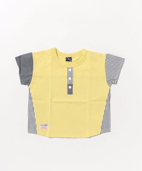 Crescent(クレッセント)の「ヘンリーネック風異素材切替半袖Tシャツ(Tシャツ/カットソー・キッズ・マスタード/ホワイト・80/90/100/110/120/130)」の1枚目の写真