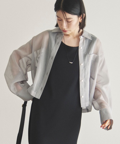 Doux archives（ドゥアルシーヴ）の「ソフトオーガンジーシアーショートシャツ（シャツ/ブラウス・レディース・ブラック/ブルーグリーン/グレー・FREE）」の2枚目の写真