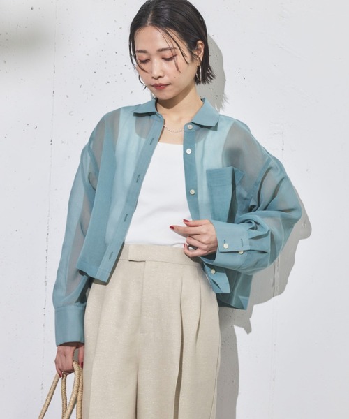 Doux archives（ドゥアルシーヴ）の「ソフトオーガンジーシアーショートシャツ（シャツ/ブラウス・レディース・ブラック/ブルーグリーン/グレー・FREE）」の3枚目の写真