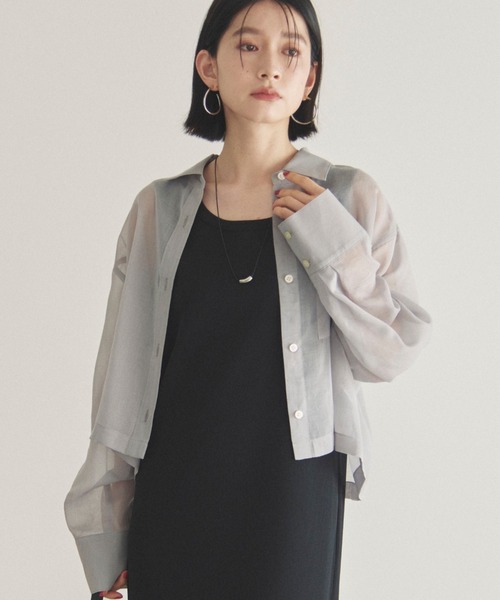 Doux archives（ドゥアルシーヴ）の「ソフトオーガンジーシアーショートシャツ（シャツ/ブラウス・レディース・ブラック/ブルーグリーン/グレー・FREE）」の21枚目の写真