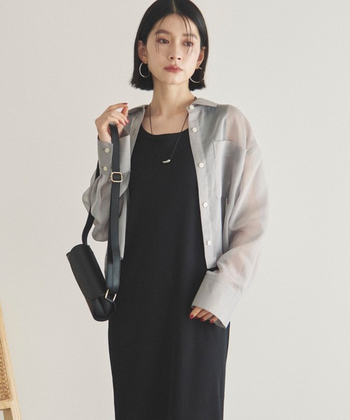 Doux archives（ドゥアルシーヴ）の「ソフトオーガンジーシアーショートシャツ（シャツ/ブラウス・レディース・ブラック/ブルーグリーン/グレー・FREE）」の15枚目の写真