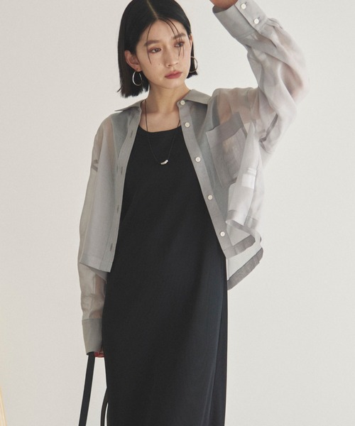 Doux archives（ドゥアルシーヴ）の「ソフトオーガンジーシアーショートシャツ（シャツ/ブラウス・レディース・ブラック/ブルーグリーン/グレー・FREE）」の19枚目の写真