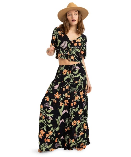 ROXY（ロキシー）の「PINK SUNSET/ロキシーボタニカル柄半袖トップス（シャツ/ブラウス・レディース・ホワイト×ブラック・MEDIUM/SMALL）」の5枚目の写真