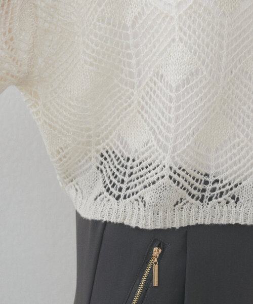 natural couture(ナチュラルクチュール)の「【WEB限定】シアーリーフ柄ニットプルオーバー(ニット/セーター・レディース・グレー/オフホワイト/ミント/ピンク・FREE)」の14枚目の写真
