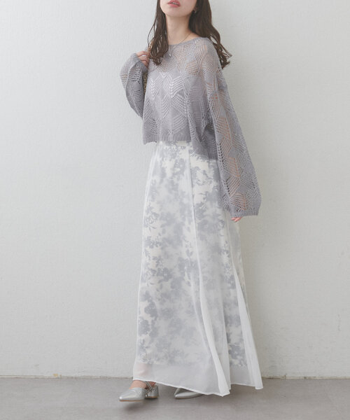 natural couture(ナチュラルクチュール)の「【WEB限定】シアーリーフ柄ニットプルオーバー(ニット/セーター・レディース・グレー/オフホワイト/ミント/ピンク・FREE)」の18枚目の写真