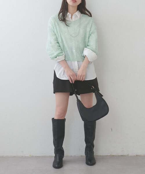 natural couture(ナチュラルクチュール)の「【WEB限定】シアーリーフ柄ニットプルオーバー(ニット/セーター・レディース・グレー/オフホワイト/ミント/ピンク・FREE)」の19枚目の写真