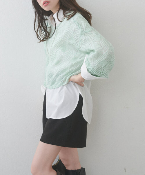 natural couture(ナチュラルクチュール)の「【WEB限定】シアーリーフ柄ニットプルオーバー(ニット/セーター・レディース・グレー/オフホワイト/ミント/ピンク・FREE)」の20枚目の写真