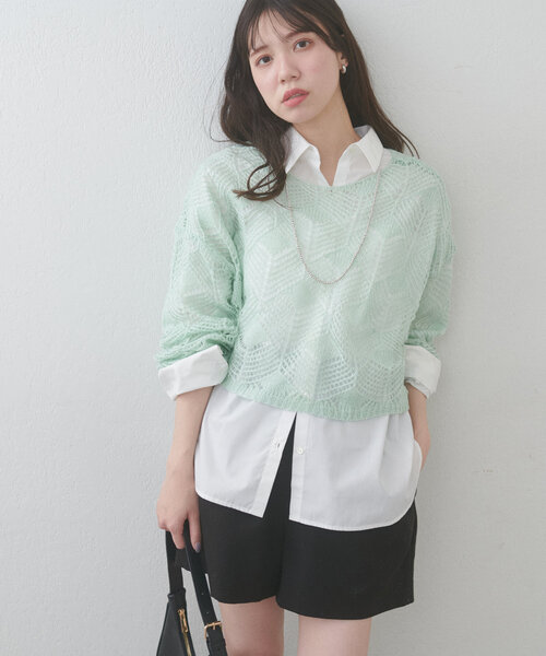 natural couture(ナチュラルクチュール)の「【WEB限定】シアーリーフ柄ニットプルオーバー(ニット/セーター・レディース・グレー/オフホワイト/ミント/ピンク・FREE)」の21枚目の写真