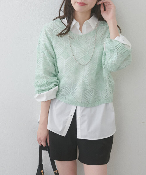 natural couture(ナチュラルクチュール)の「【WEB限定】シアーリーフ柄ニットプルオーバー(ニット/セーター・レディース・グレー/オフホワイト/ミント/ピンク・FREE)」の22枚目の写真