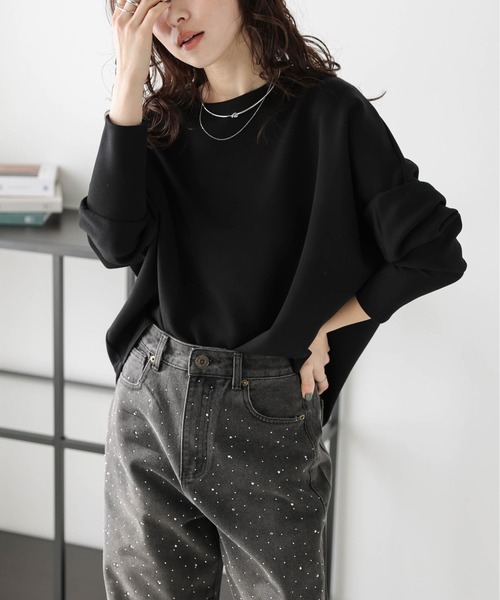 La-gemme(ラジェム)の「ドルマンスリーブプルオーバー(Tシャツ/カットソー・レディース・ブラック/ベージュ/杢グレー・フリー)」の1枚目の写真