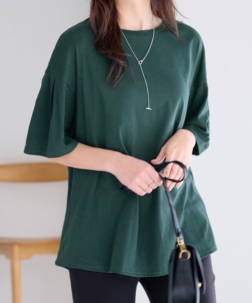 Viola e Viola(ヴィオラエヴィオラ)の「袖タックチュニックTシャツ(チュニック・レディース・ブラック/ネイビー/テラコッタ/グリーン・M/L/LL/3L)」の3枚目の写真
