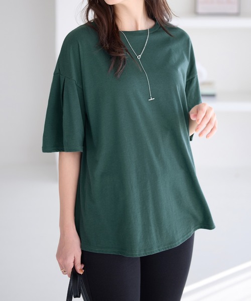 Viola e Viola(ヴィオラエヴィオラ)の「袖タックチュニックTシャツ(チュニック・レディース・ブラック/ネイビー/テラコッタ/グリーン・M/L/LL/3L)」の16枚目の写真