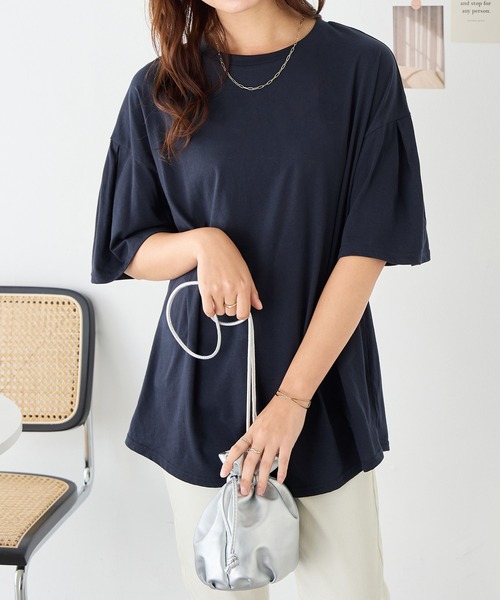 Viola e Viola(ヴィオラエヴィオラ)の「袖タックチュニックTシャツ(チュニック・レディース・ブラック/ネイビー/テラコッタ/グリーン・M/L/LL/3L)」の20枚目の写真